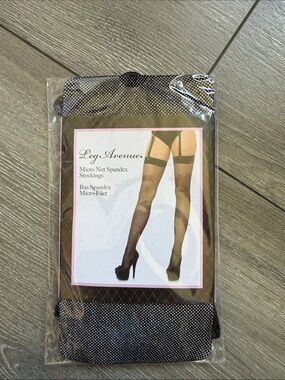 Leg Avenue Black Sheer Micro Net Thigh-High Stockings